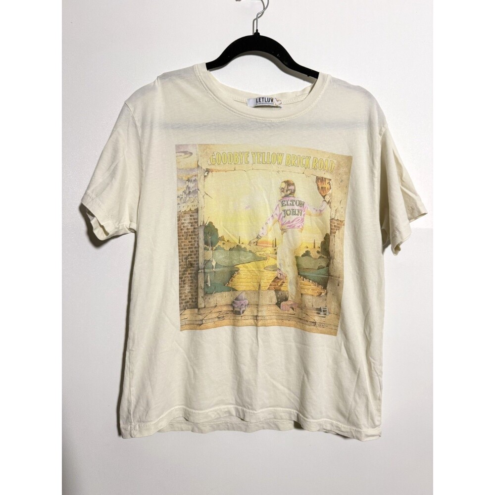 Anthropologie Letluv Elton John Graphic Tshirt Womens Small Yellow Tee Top